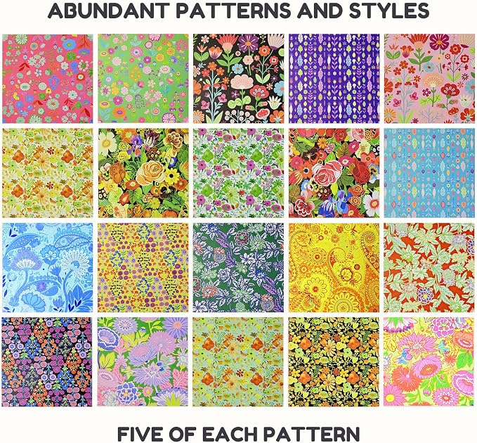 JoyCat Floral Botanical Patterned Origami Paper, 50 Sheets, 6x6 Inch | Double-sided vintage flowers and botanical designs suit origami bouquets, scrapbooking, card making and nature crafts.