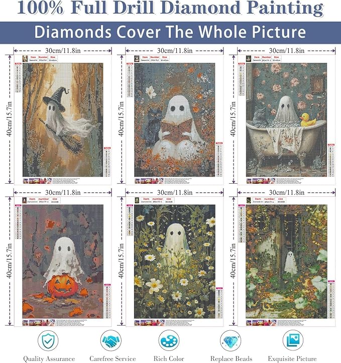 Diamond Art Kits for Adults,6 Pack ghost Diamond Painting Kits 12 x 16in