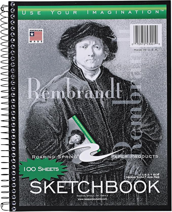Roaring Spring Rembrandt Spiral Sketchbook Pad, 100 Sheets, 8.5" x 11"