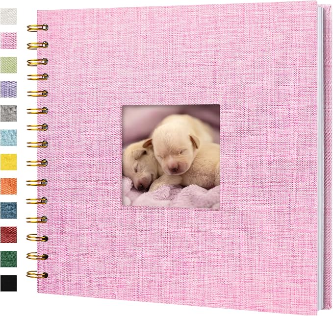 8"x8" Scrapbook Photo Album Linen Cover 20 Sheets 40 Pages White Paper | Pink Hardcover Kraft White Pages Memory Book, for Travel Wedding Guest Book Christmas Baby Shower Fits 4x6 & Instant Photos