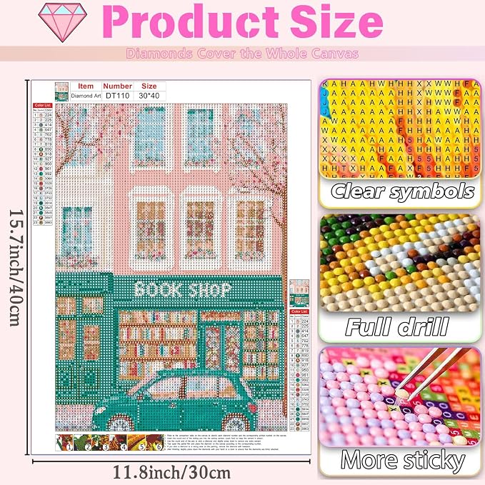 DAZZLEDOTS Diamond Art Kit for Adults, Pink Book Shop Diamond Painting