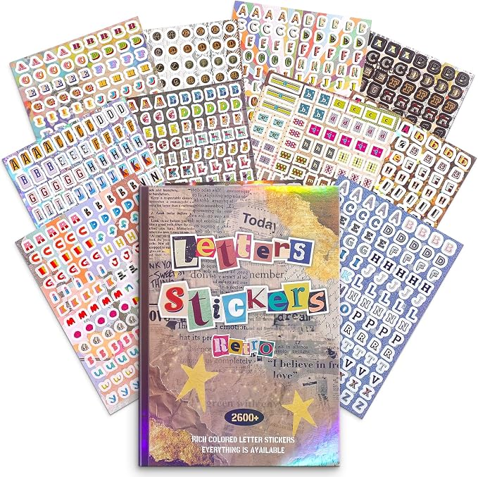 2600+ Pcs Retro Alphabet Sticker Book, Vintage Letter Decorative Stickers for Junk Journal Scrapbooking Planner Card Making, Ideal DIY Craft Gift for Women Teens Girls