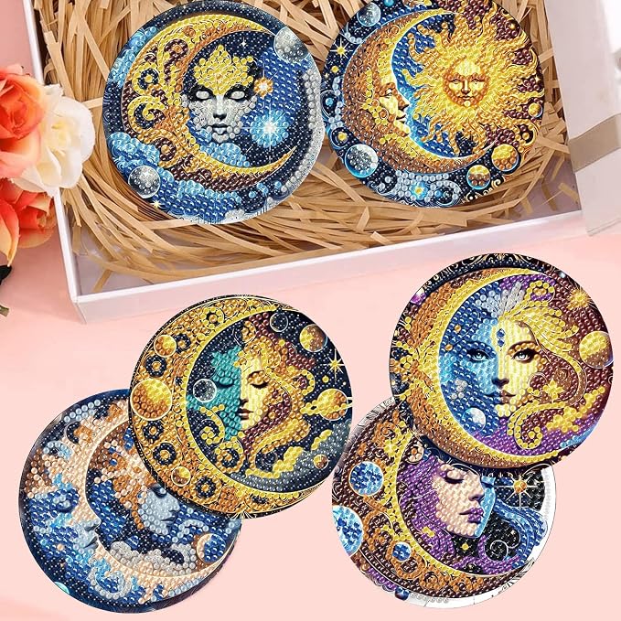 mrpwnle 8 Pcs Diamond Art Coasters Kits, Moon Diamond Painting Coasters Kit