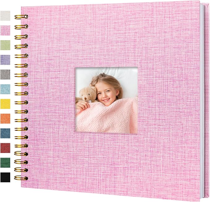 10"x10" Scrapbook Photo Album Linen Cover 20 Sheets 40 Pages White Paper | Pink Hardcover Kraft White Pages Memory Book, for Travel Wedding Guest Book Christmas Baby Shower Fits 4x6 & Instant Photos