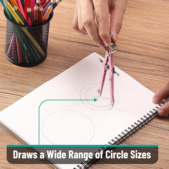 Mr. Pen- Professional Compass for Geometry, Extra Lead | Metal Compass Drawing Tool for Students, Drafting and Engineering, Technical Drawings, Circles and Geometry Projects