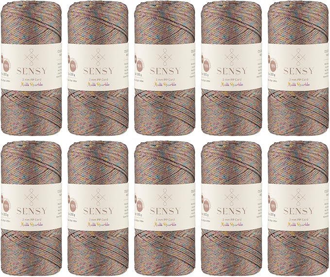 S Sensy 2mm -Premium Polypropylene Macrame Cord 10 Pack Mink Multi Sparkle