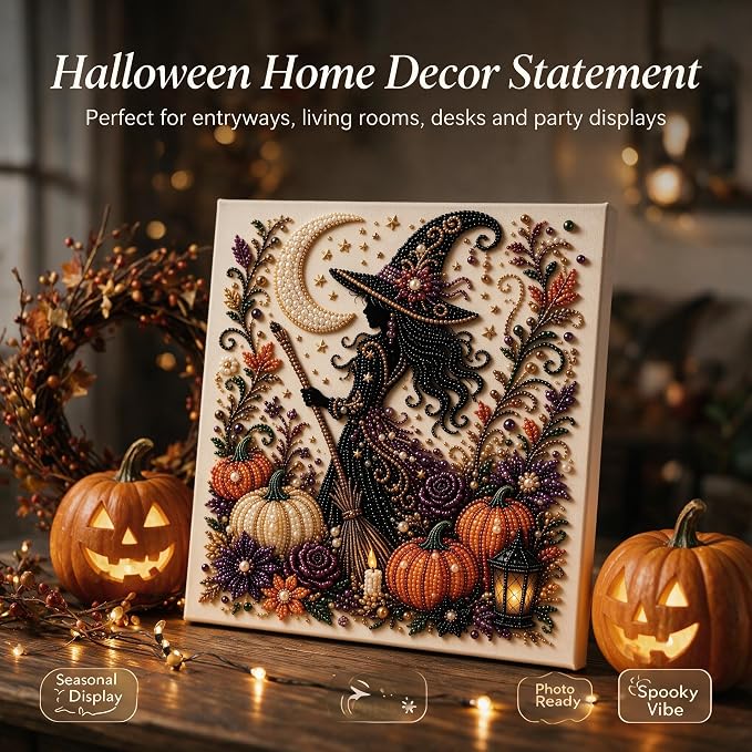 Halloween Ghost Pearl Diamond Art DIY Kit 3D Diamond Painting (Witch)