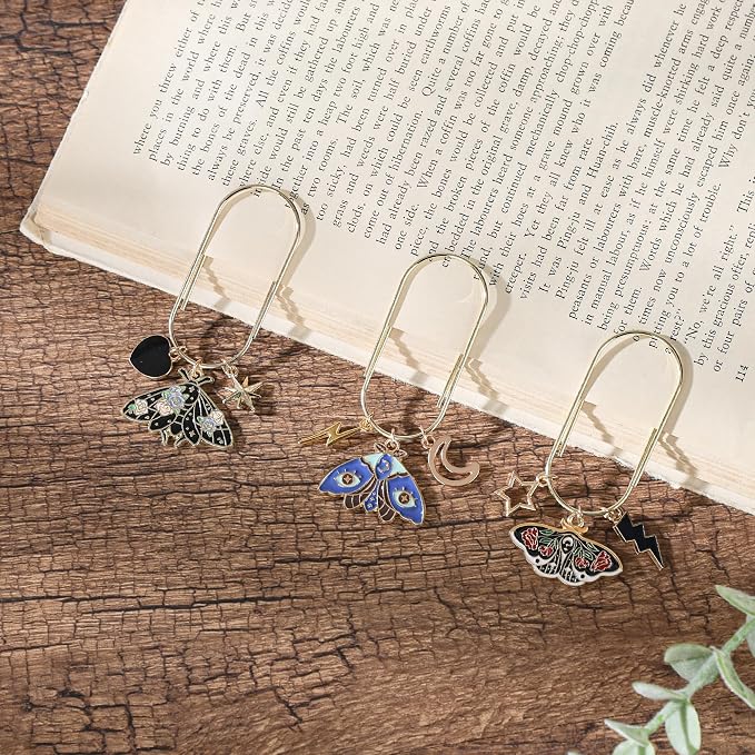 Gothic Paperclip Metal Bookmarks - 3 PCs Moth Book Marks Gifts