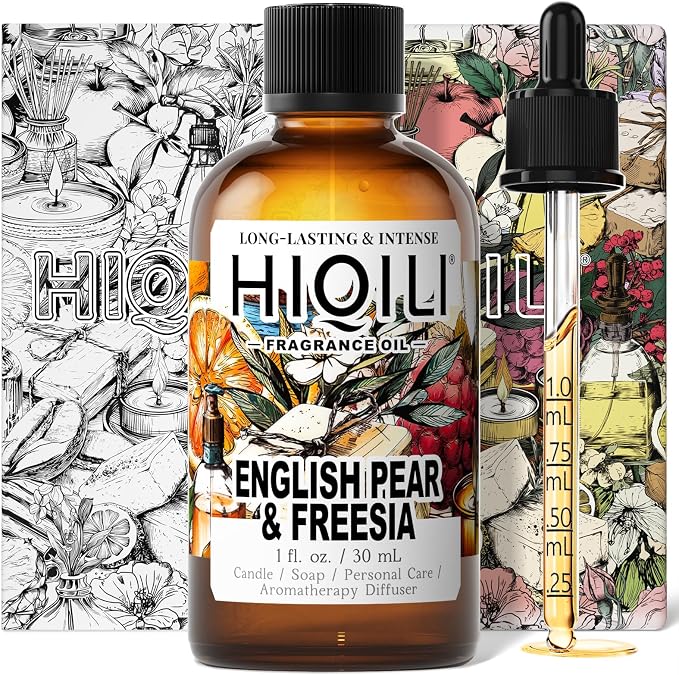 HIQILI English Pear & Freesia Fragrance Oil for Perfume, Inspired by J-Malone, Candle & Soap Making, Sweet Scents for Essential Oil Diffuser, Home Spray - 1.0 Fl Oz(Pack of 1)