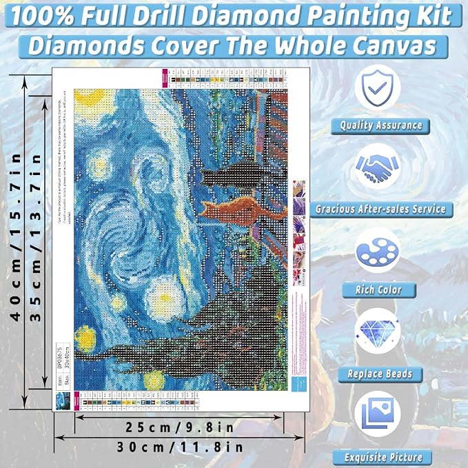 Black Cat Diamond Art Kits for Adults Cute Diamond Painting Kit Beginner
