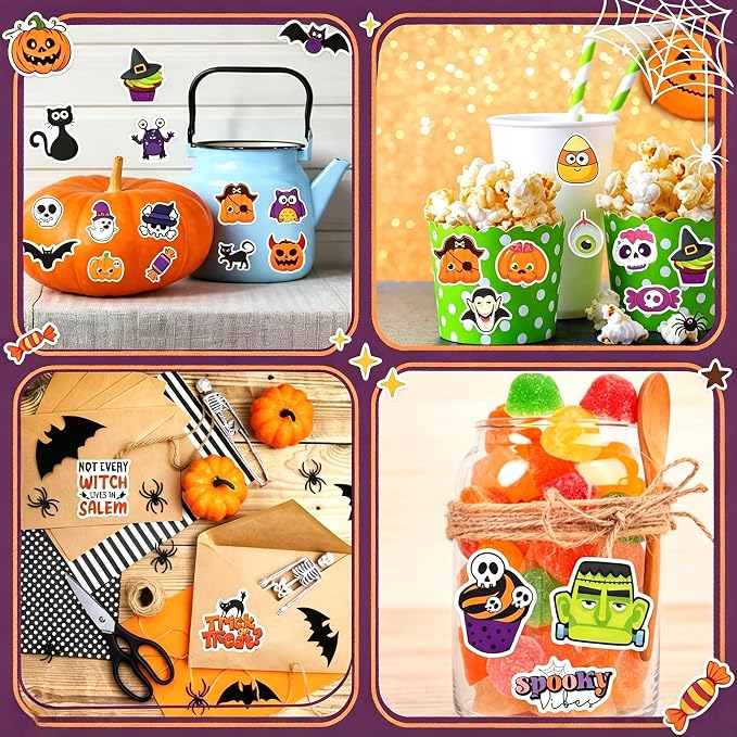 300PCS Halloween Stickers Bulk for Kids Teens Adults, Vinyl Waterproof Decorating Stickers for Halloween Water Bottle Games Treats Crafts Party Favors Supplies Gifts (No Duplicates)