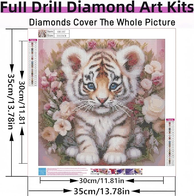 Tiger Diamond Art Kits for Adults, 5D Diamond Painting for Adult Beginners | DIY Full Drill Round Gem Painting Art for Adults，Home Wall Decor 13.78x13.78 Inch