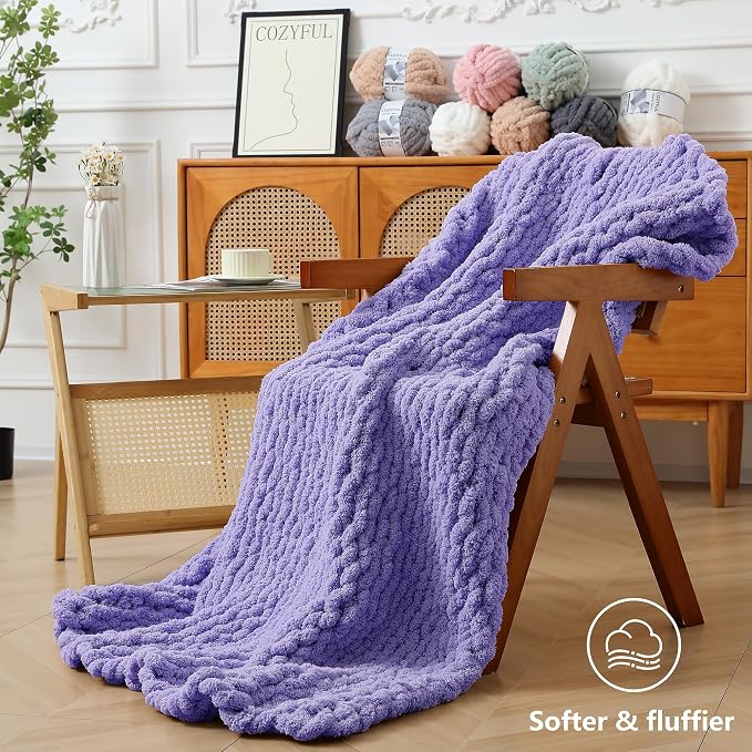 Cozyful Chunky Yarn for Hand Knitting - #10 Chunky Chenille Yarn, Jumbo Big Thick Chunky Yarns for Crocheting, Super Bulky Chunky Knit Blanket Yarns, 8 Skein (22 yds 8 oz Each Skein), Lavender