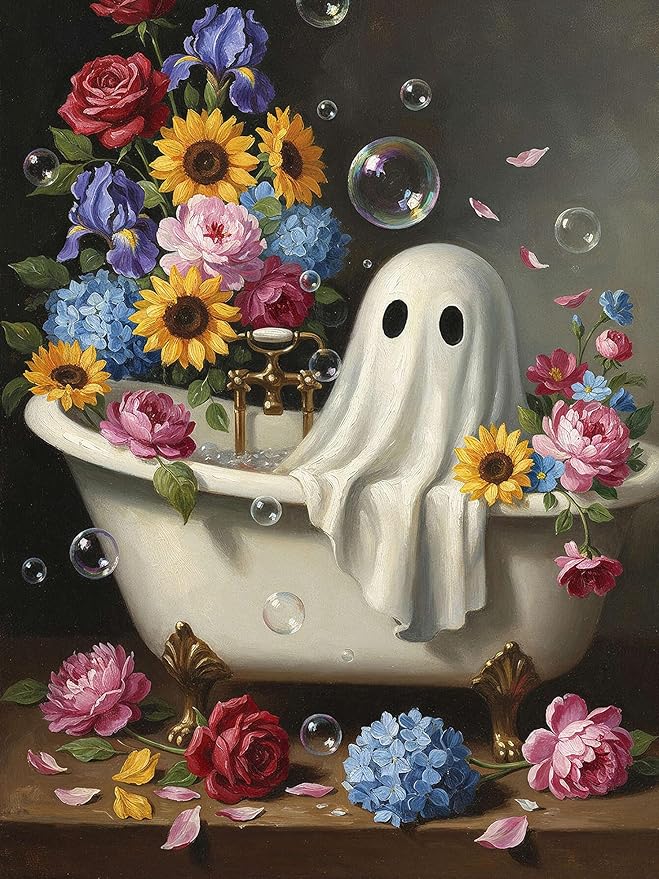 Halloween Diamond Art Kits for Adults,Ghost Bathing in Flower 12 x 16 Inch