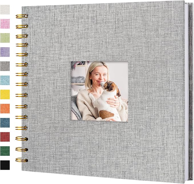 8"x8" Scrapbook Photo Album Linen Cover 20 Sheets 40 Pages White Paper | Gray Hardcover Kraft White Pages Memory Book, for Travel Wedding Guest Book Christmas Baby Shower Fits 4x6 & Instant Photos