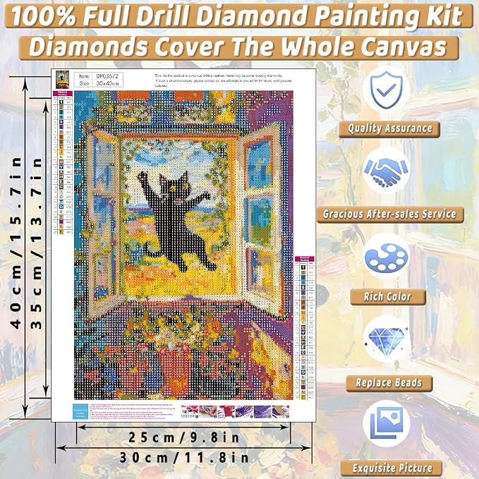 Black Cat Diamond Art Kits for Adults Cute Diamond Painting Kit Beginner