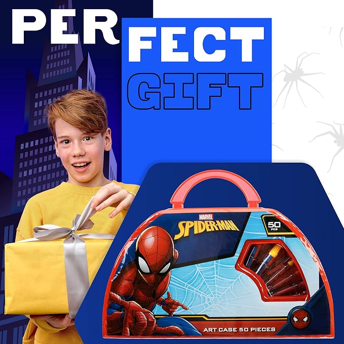 Marvel Kids Art Set for Boys Crafts Drawing and Painting Sets for Children Travel Case 40 Plus Pieces Watercolour Paints Crayons Colouring Pencils Art Supplies Spiderman Gifts