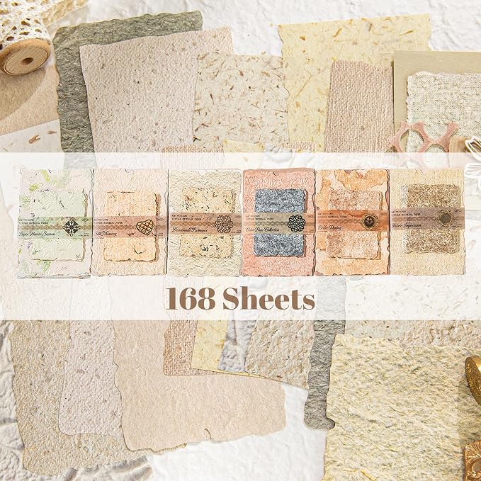 168Pcs Vintage Scrapbook Supplies Kit Textured Rice Paper for Junk Journal