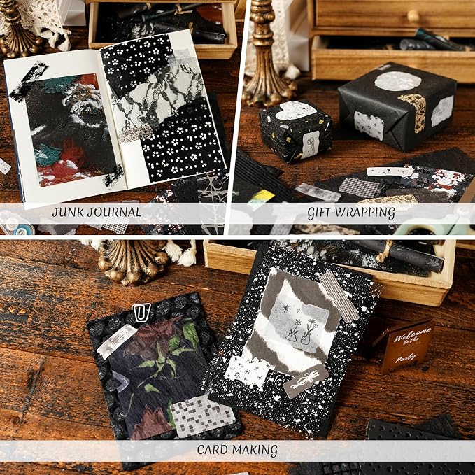 50 Sheets Black Textured Scrapbook Paper,Junk Journal Scrapbooking Supplies
