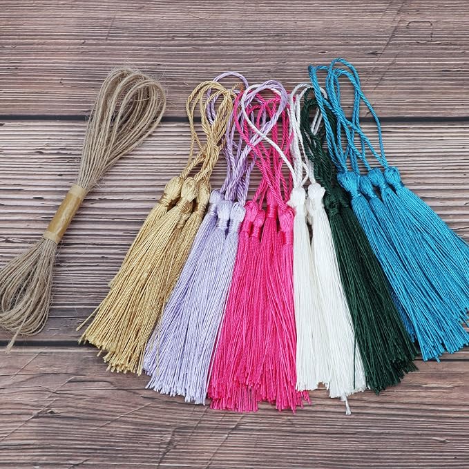 SWATOM Wood Bookmarks Blank DIY Semicircle & Rectangle Wooden Bookmark Craft Bulk 30 PCS Unfinished Wood Tags Rectangle Shape Ornaments with Holes and Tassels for Wedding Party Birthday Decoration