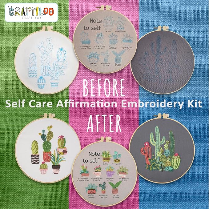 Cactus Embroidery Kits for Adults - Stamped Beginner Hand Embroidery