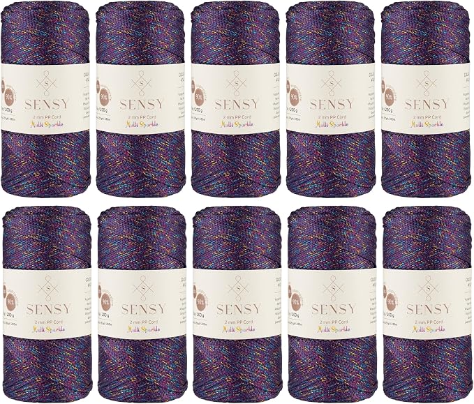 S Sensy 2mm-Premium Polypropylene Macrame Cord 10 Pack Purple Multi Sparkle