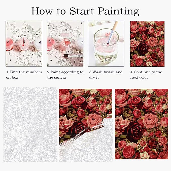 ZRIZQ Flowers Paint by Numbers Kit for Adults Beginner,Roses,16x20