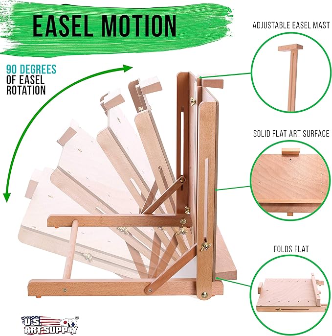 U.S. Art Supply Solid Wooden Tabletop Easel - Artist Studio Desktop