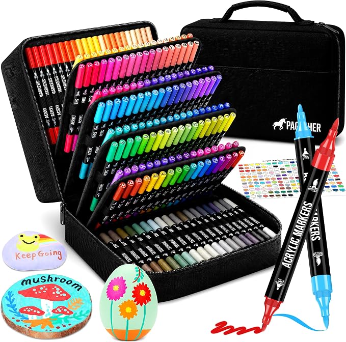 Pagather Acrylic Paint Markers, 168 Colors Dual Tip Fine & Brush Pens Set | For Rocks, Fabric, Wood, Glass & More, Perfect for DIY Crafts and Creative Art Projects with Bright, Smooth and Quick-Dry Ink