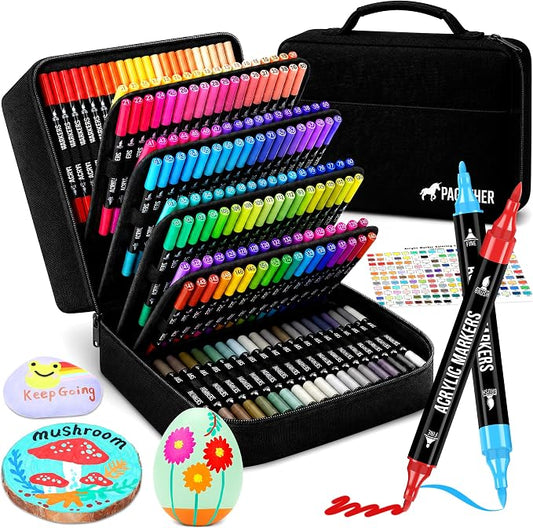 Pagather Acrylic Paint Markers, 168 Colors Dual Tip Fine & Brush Pens Set | For Rocks, Fabric, Wood, Glass & More, Perfect for DIY Crafts and Creative Art Projects with Bright, Smooth and Quick-Dry Ink