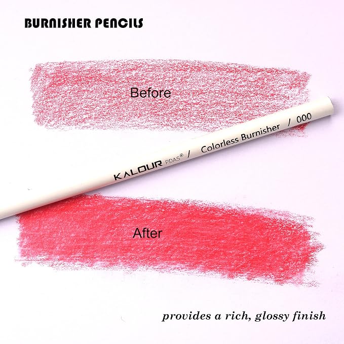 KALOUR Colorless Blender and Burnisher Pencils Set,Non-pigmented, Wax Based Pencil,perfect for Blending Softening Edges,ideal for Colored Pencils,Art Supplies for Artists Beginners(6 Pencils Total)