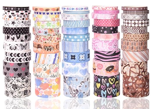 50 Rolls Washi Tape Set, Assorted Sizes, for Junk Journal Scrapbook, Bullet Journaling Scrapbooking Supplies, Planner Sticker DIY Craft Decor (Dawn and Dusk)