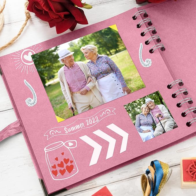Bstorify Square Scrapbook Photo Albums 7 x 7 Inch Pink Thick Paper, Hardcover, Metal Corners, Ribbon Closure - Ideal for Your Scrapbooking Albums, Art & Craft Projects | Hardcover with Thick 200 GSM Kraft Paper, Ideal for Your Scrapbooking Albums, Art ...