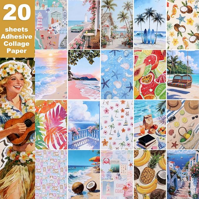 Scrapbooking Stickers 300 Pre-Cut Washi Stickers & 20 Scrapbook Papers Summer Beach Sticker journaling Supplies People Sticker Books for journaling