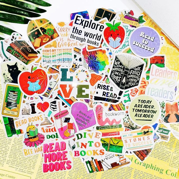300PCS Holographic Book Stickers for Kindle Kids Teens Adults, Glitter Waterproof Bookish Sticker Pack Reading Vinyl Decals for Booktok Laptop Ebook Readers Water Bottles Journal Scrapbook