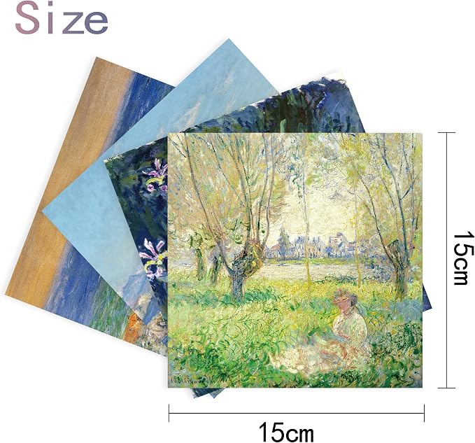 Origami Paper Kit 50 Sheets 6 Inch Square Double Sided Color 10 Vivid Colors for Hand Crafts Origami Paper Arts Creativity.Monet | 70GSM Colorful Paper,20 Different Pattern Origami Kit,DIY Hand Crafts,Arts Creativity,Easy to Fold,No-Fading.Monet