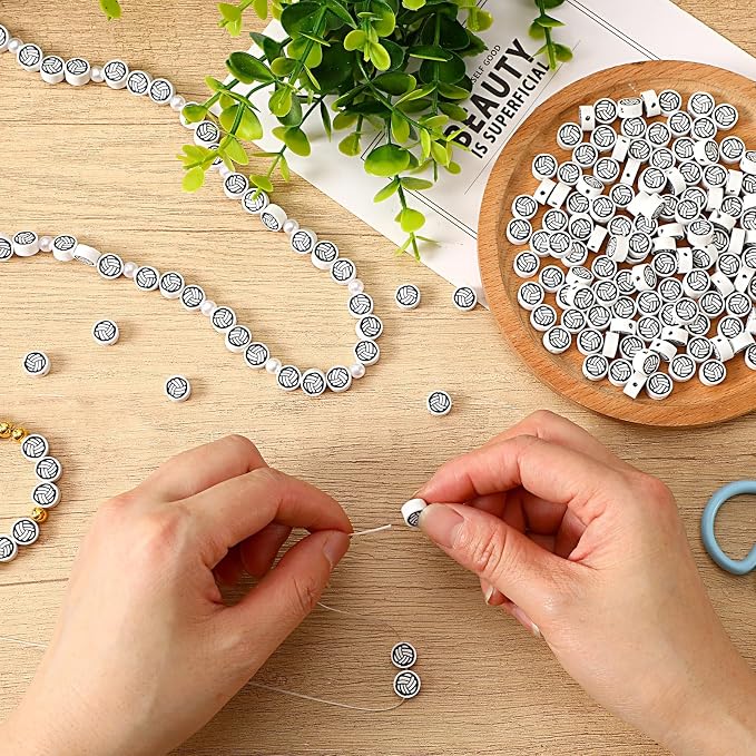 Augshy 300Pcs Volleyball Polymer Clay Beads 10mm Sport Clay Beads Charms for Bracelets Necklaces Earrings and Crafts Supplies