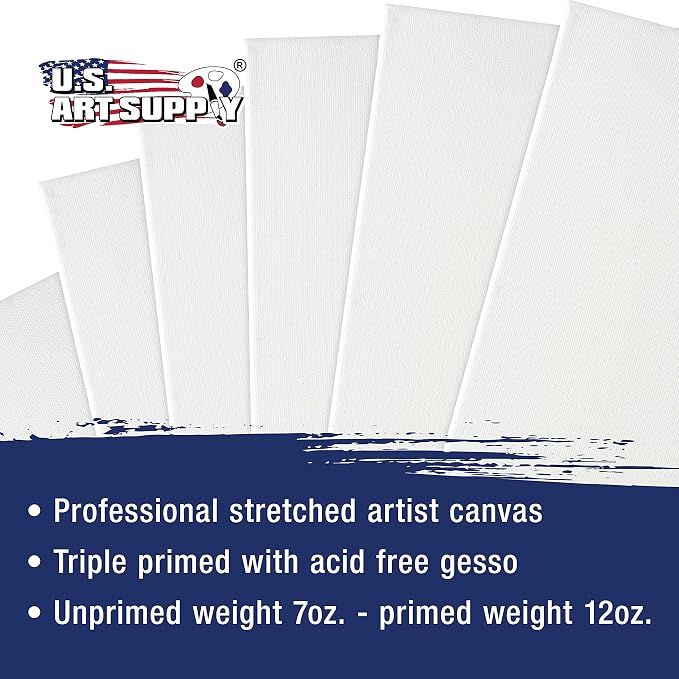 U.S. Art Supply 8"x24" Stretched Canvas for Painting, 3/4" Profile, 6-Pack