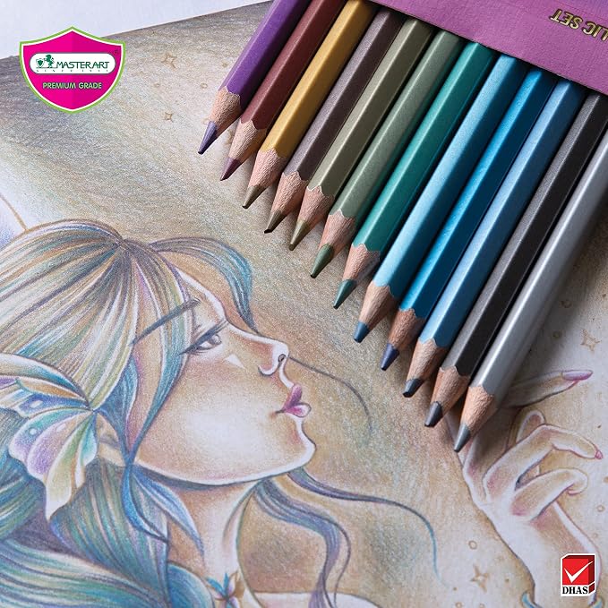 MASTERART Metallic Colored Pencils 12 Colors for Kids and Adults Coloring