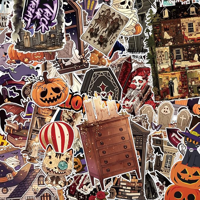 Halloween Sticker Book, 400+ Waterproof Vinyl Halloween Stickers, Funny Stickers for Adults & Kids, Cute Spooky Pumpkin Witch Stickers for Journaling, Scrapbooking, Crafts, Laptops and Water Bottles