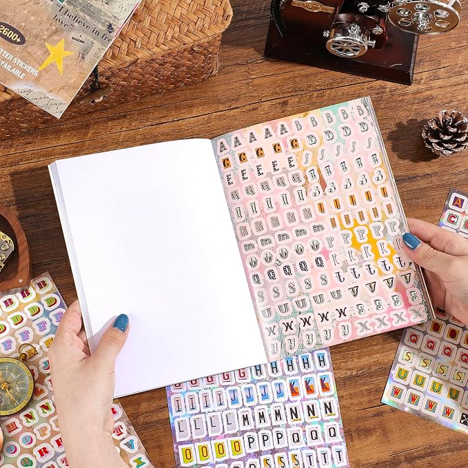 2600+ Pcs Retro Alphabet Sticker Book, Vintage Letter Decorative Stickers for Junk Journal Scrapbooking Planner Card Making, Ideal DIY Craft Gift for Women Teens Girls