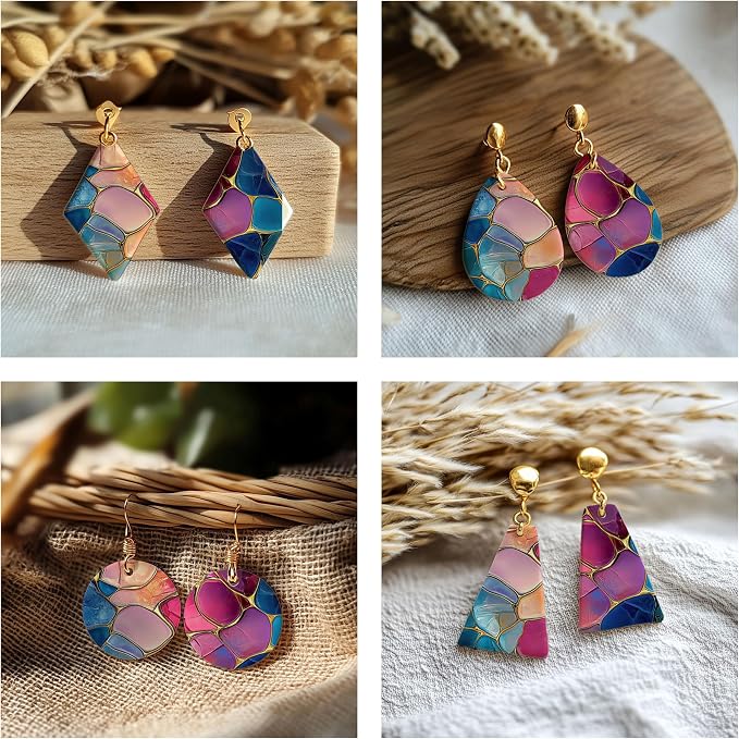 GOTO CLAY TOOLS Colorful Stained Glass Clay Transfer Paper – 6 Pcs, Transfer Paper for Polymer Clay, Stained Glass Pattern Polymer Clay Transfer Sheet for Jewelry Making