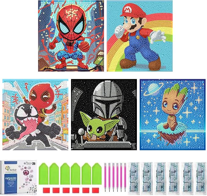 LWZAYS Diamond Painting Art Kits for Kids, 5D Gem Dots Crafts for Kids | Diamond Art Kit for Kids,Full Round Drill Big Gem Art for Kid,Home Wall Decoration 6X6 inch（Gift Box Included）