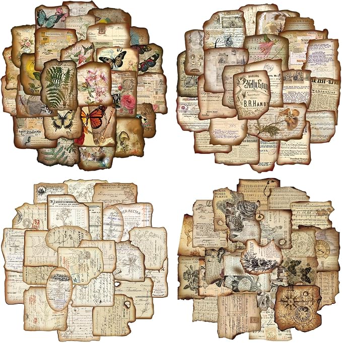 200 Pcs Vintage Scrapbook Journaling Stickers Antique Map Floral Style