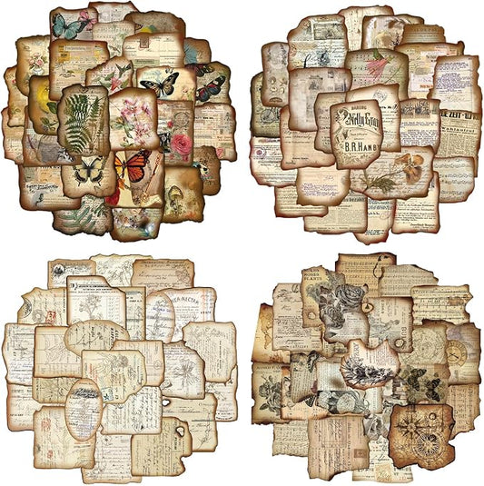 200 Pcs Vintage Scrapbook Journaling Stickers Antique Map Floral Style