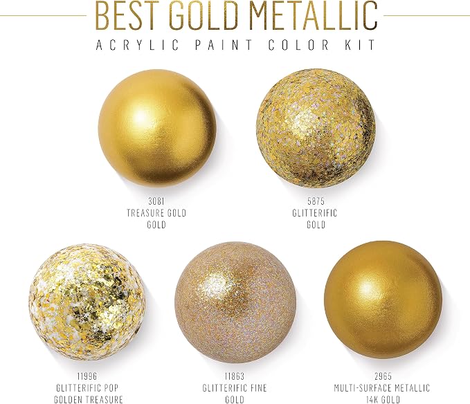 FolkArt Best of Golds Acrylic Craft Paint Set Featuring 5 Premium Gold Paint Formulas, 96422