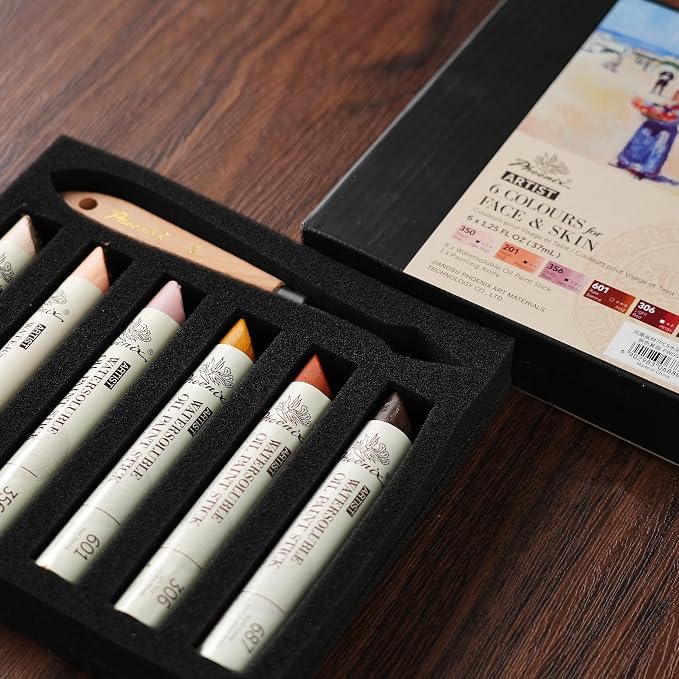 PHOENIX Skin Tone Oil Paint Stick - Set of 6 Flesh Tint 37ml Large Soft Water Soluable Oil Pastels for Artists