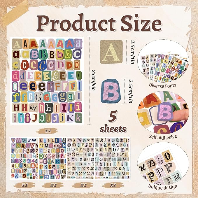 372PCS Vintage Letter Stickers,1 Inch Magazine Alphabet and Number Stickers