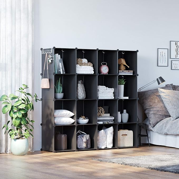 C&AHOME 16 Cube Storage Organizer Cube Shelves Units Storage Cubes, Black