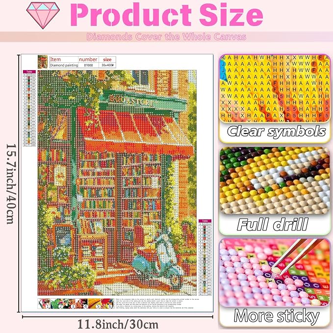 DAZZLEDOTS Diamond Art Kits for Adults, Book Store Round Diamond Painting